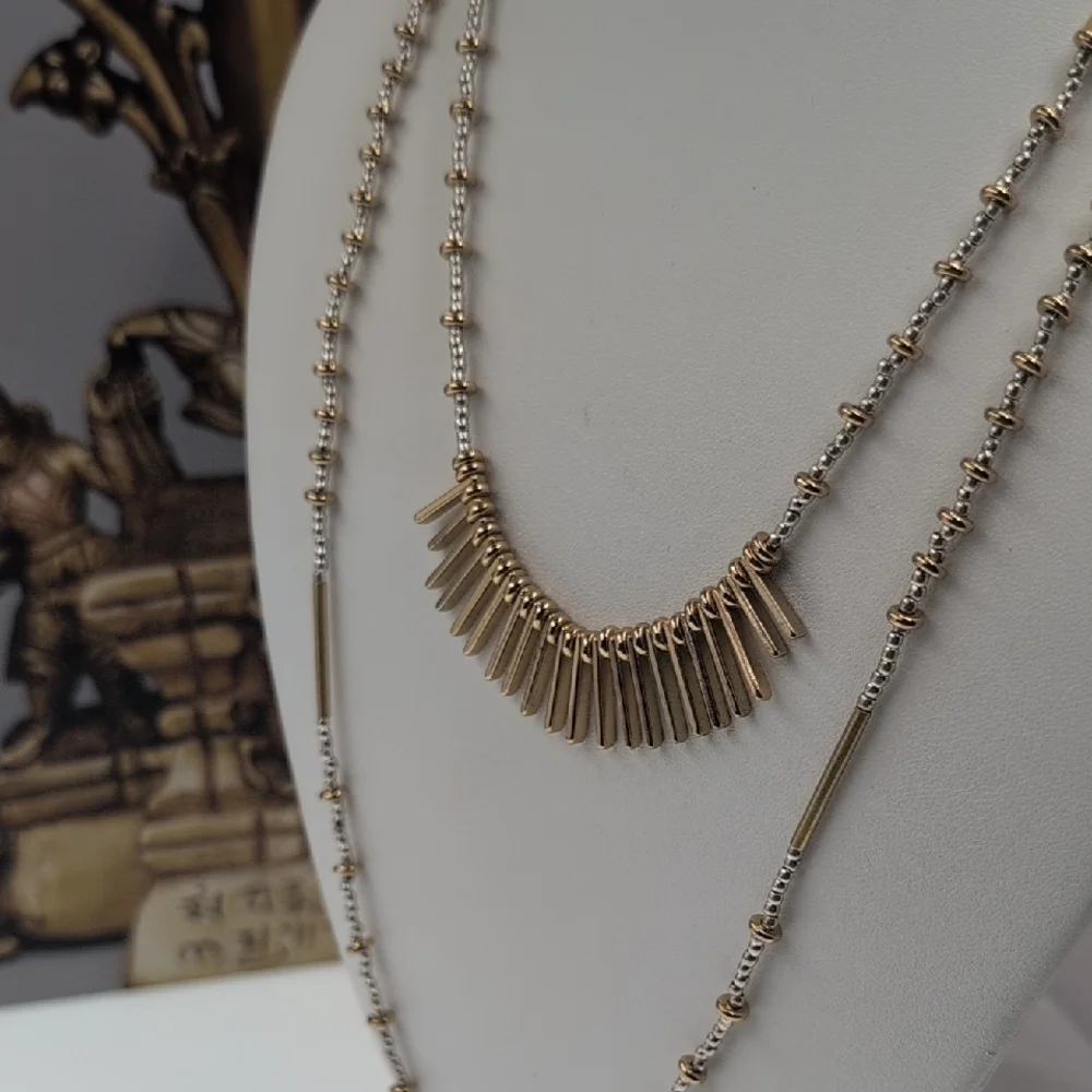 Stella & Dot Gold and Silver Layered Necklace Wear 3-ways Together Or Separate